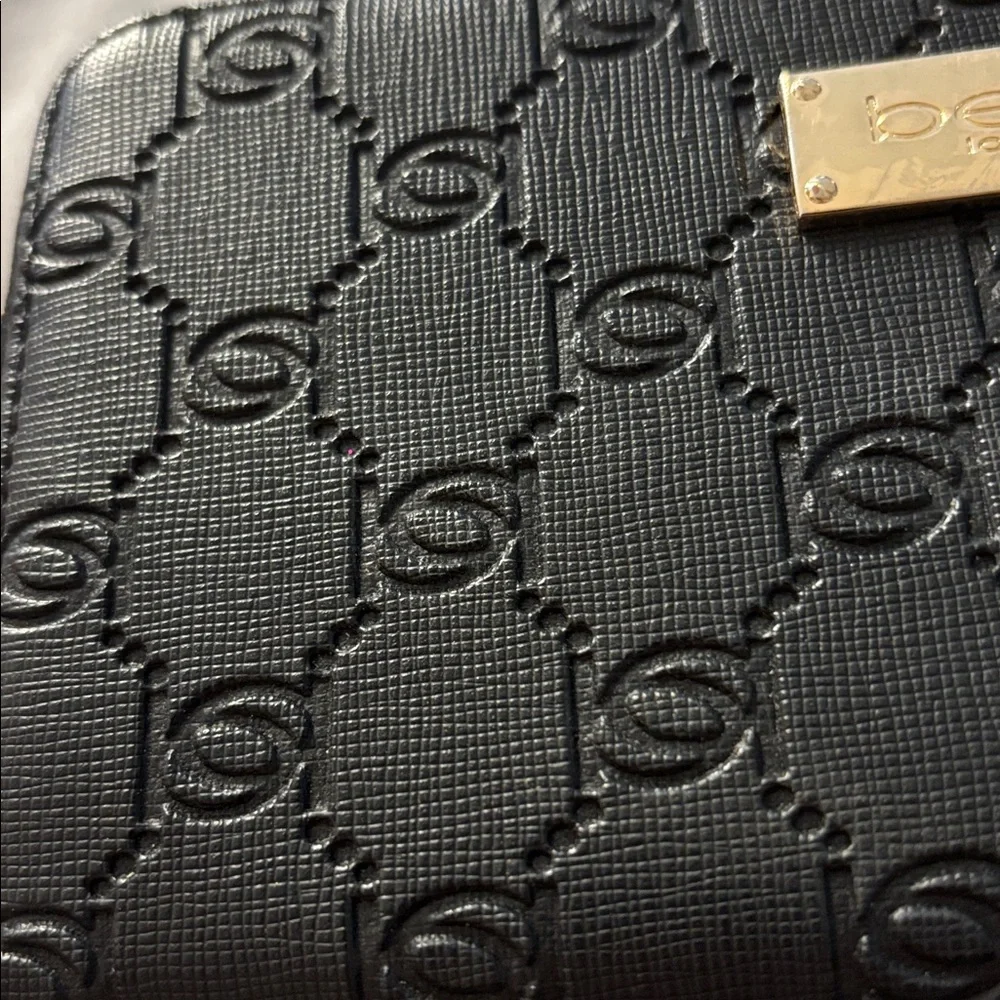Bebe Black Embossed Wallet with Gold Accent